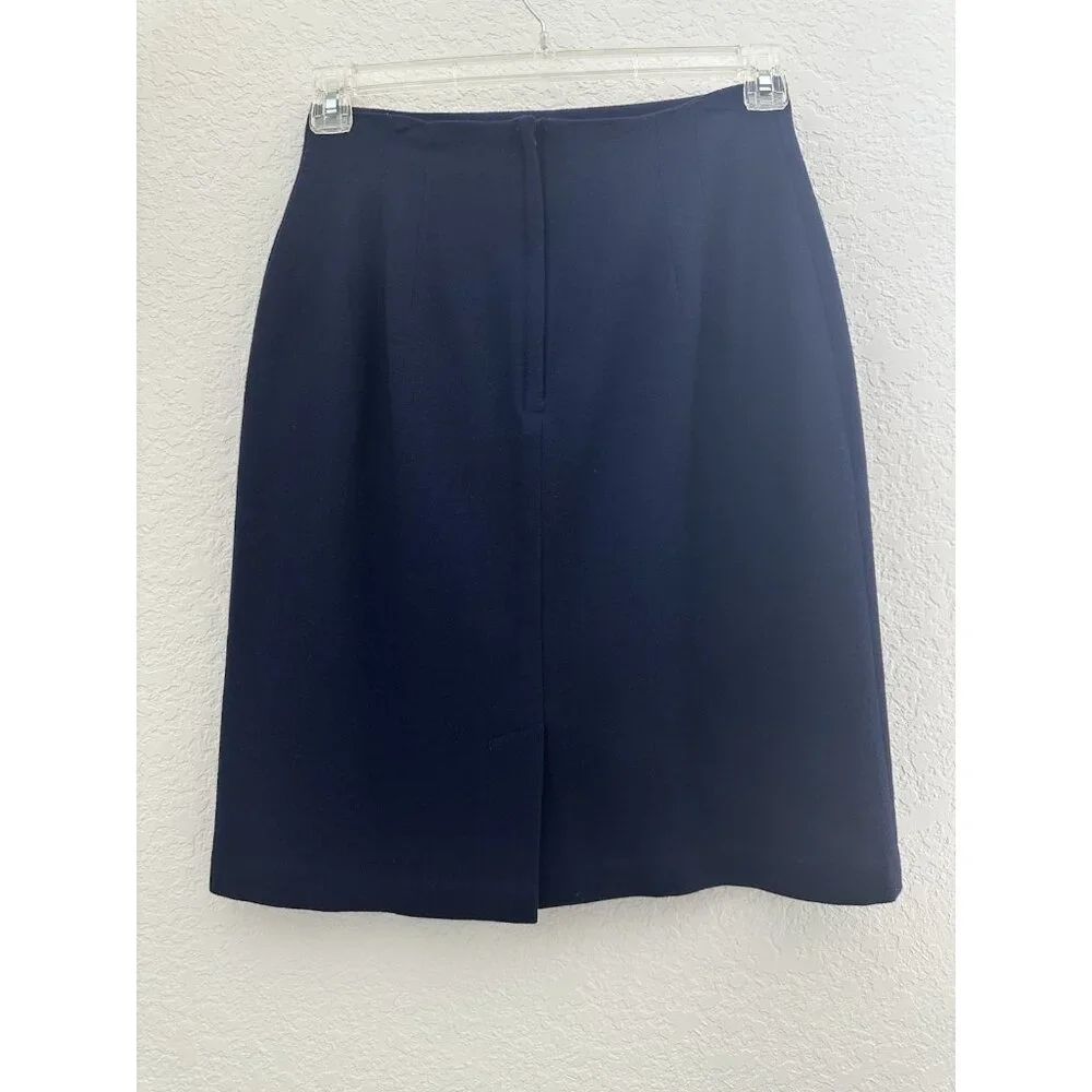 Vtg SAVANNAH 1114 Woolmark Skirt Womens 10 Navy 100% Wool Lined Academia‎ Preppy